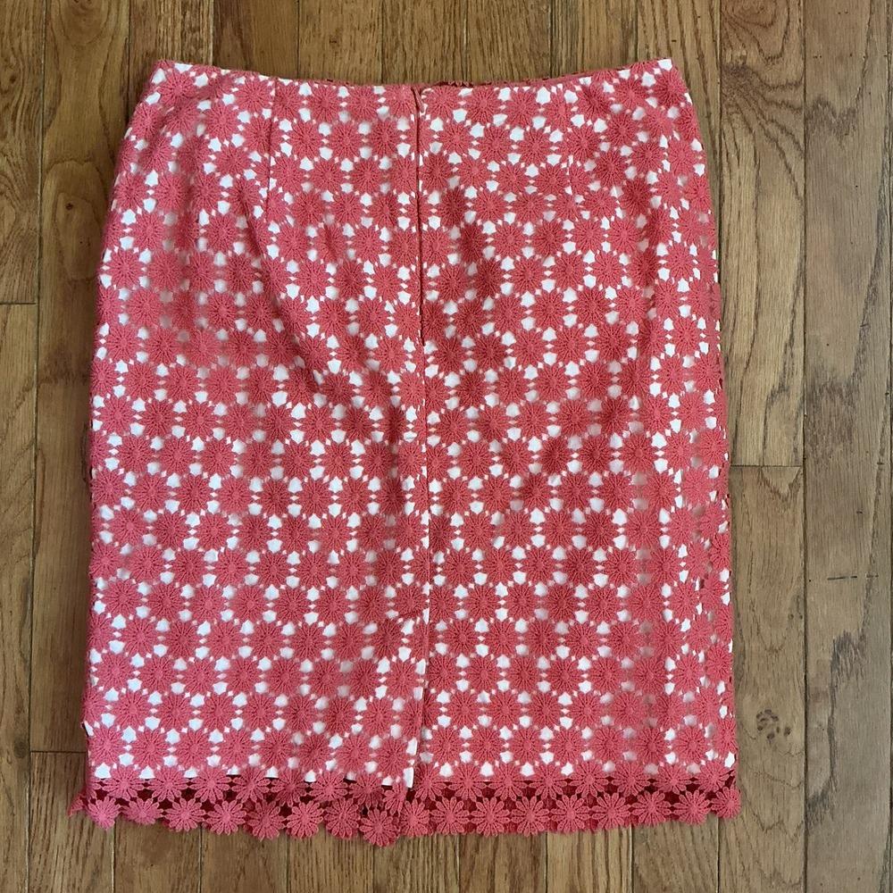 Talbots Lace Pencil Skirt Women 2 Coral Floral Guipure Scalloped Romantic Preppy